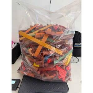 Vintage Lincoln Logs Bulk Building Set Wood Logs Roof Slats Red Chimney Pieces